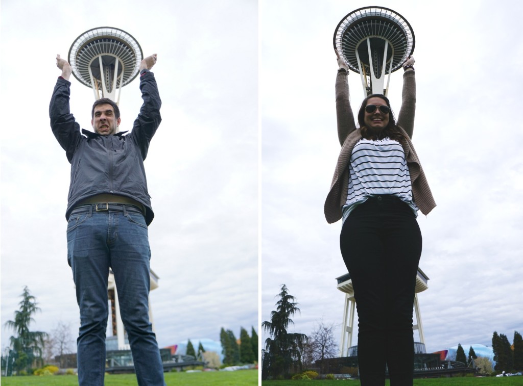 Holding The Space Needle in Seattle Washington