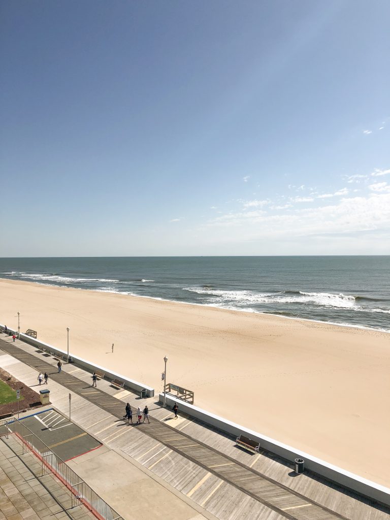 view of the empty boardwalk in ocean city in the winter