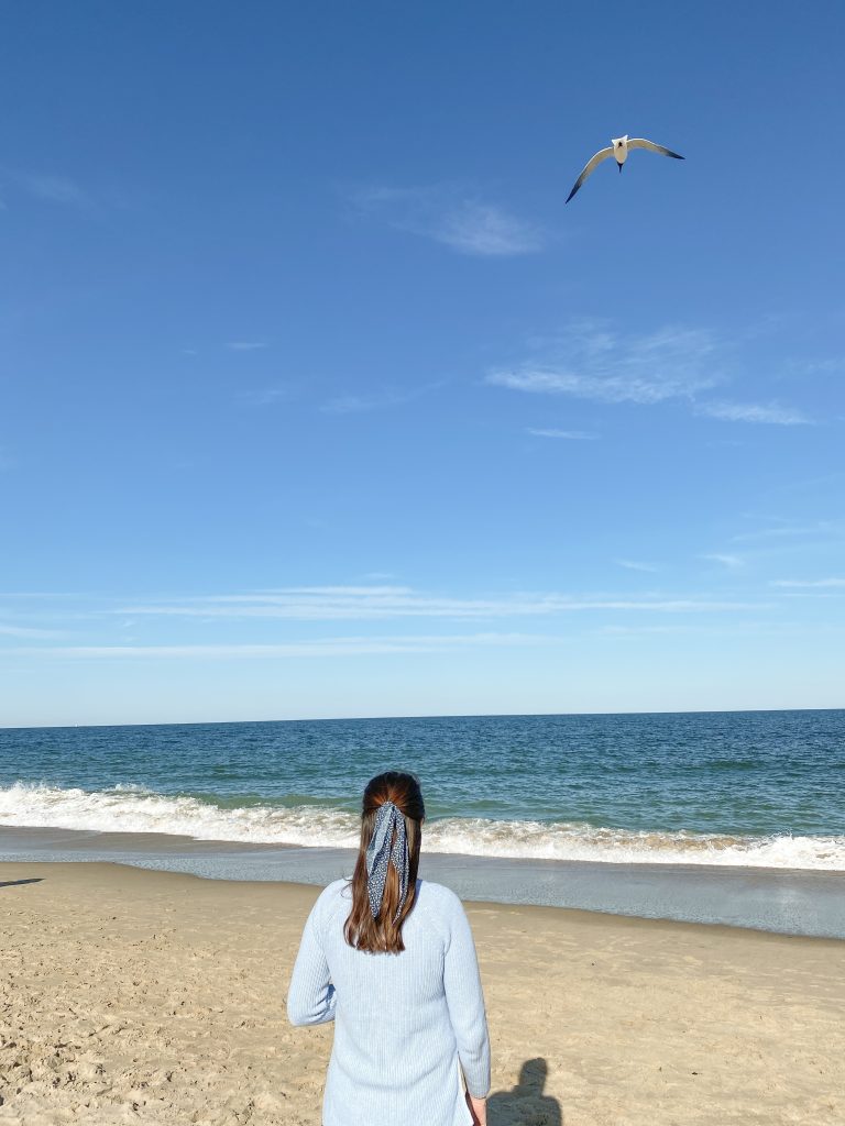 walking on the beach in ocean city in February