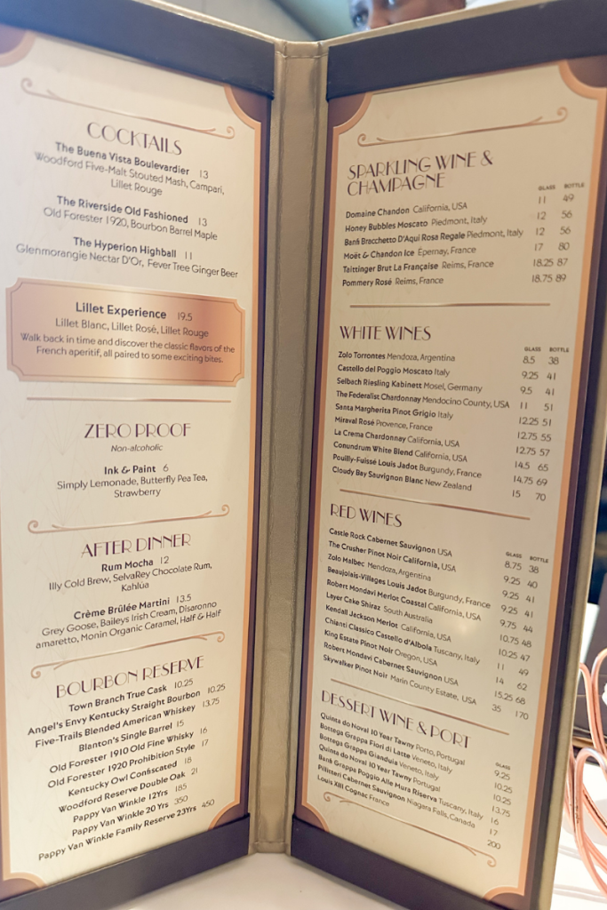 1923 Drinks Menu on the Disney Wish