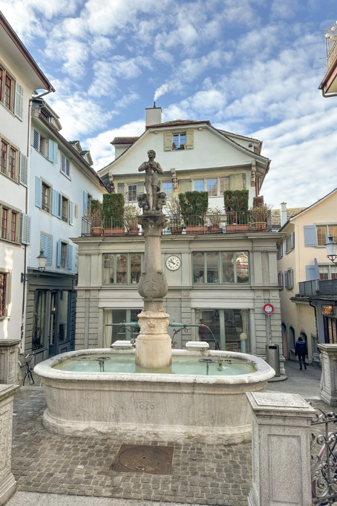 Beautiful courtyard fountain in Zurich Switzerland
