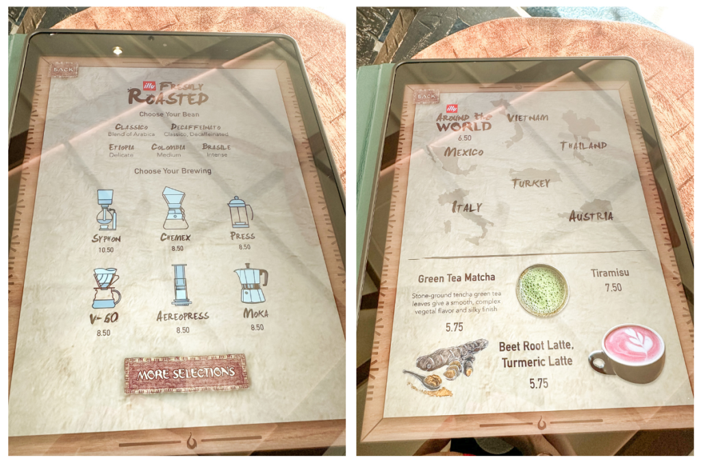 Cove Cafe Drinks with Caffeine Menu on the Disney Wish