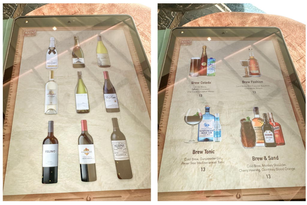Drink Options from Cove Cafe on the Disney Wish