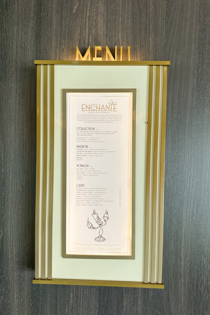 Enchante Menu on the Disney Wish