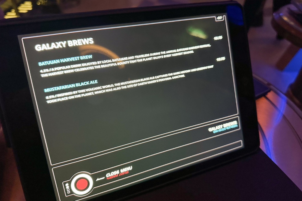 Galaxy Brews Page of the Hyperspace Lounge Menu on the Disney Wish