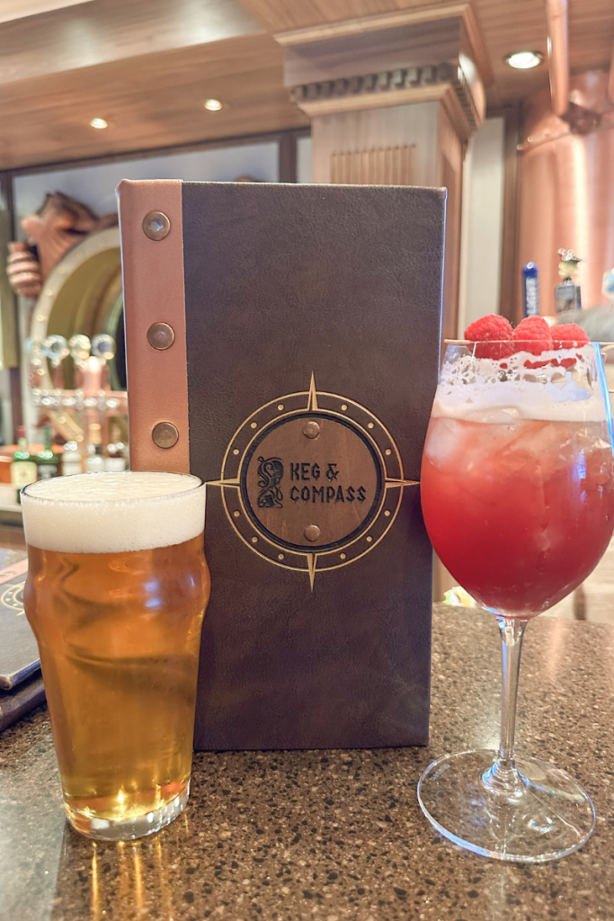 Keg & Compass Menu on the Disney Wish with drinks