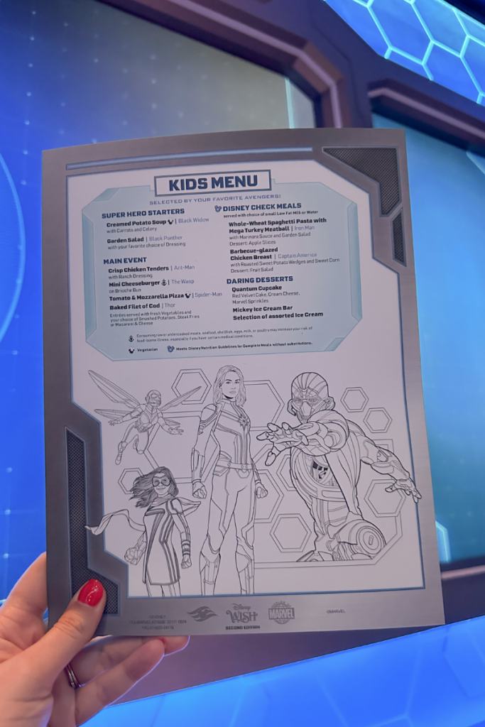 Meal Options for Kids at World of Marvel on the Disney Wish