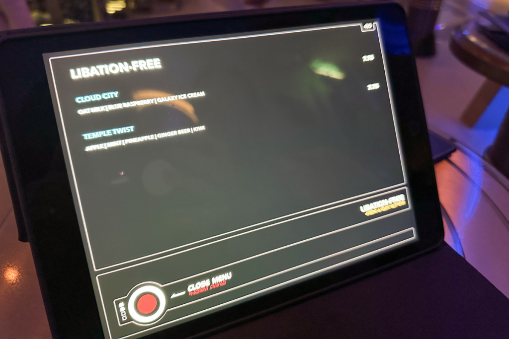 Mocktail Page of the Hyperspace Lounge Menu on the Disney Wish