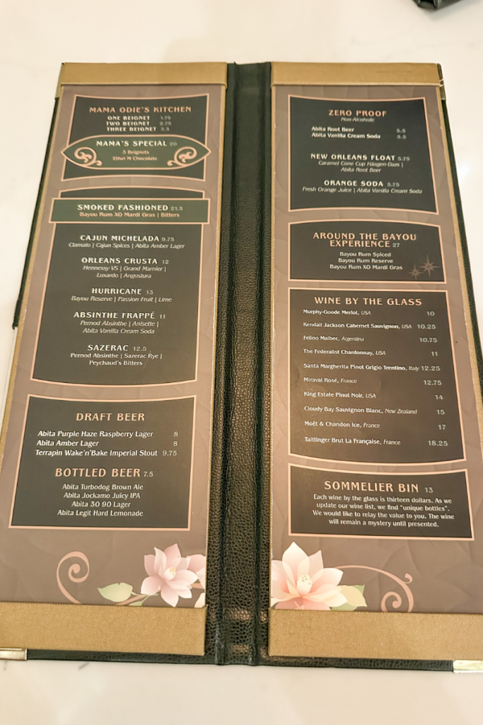 The Bayou Menu on the Disney Wish