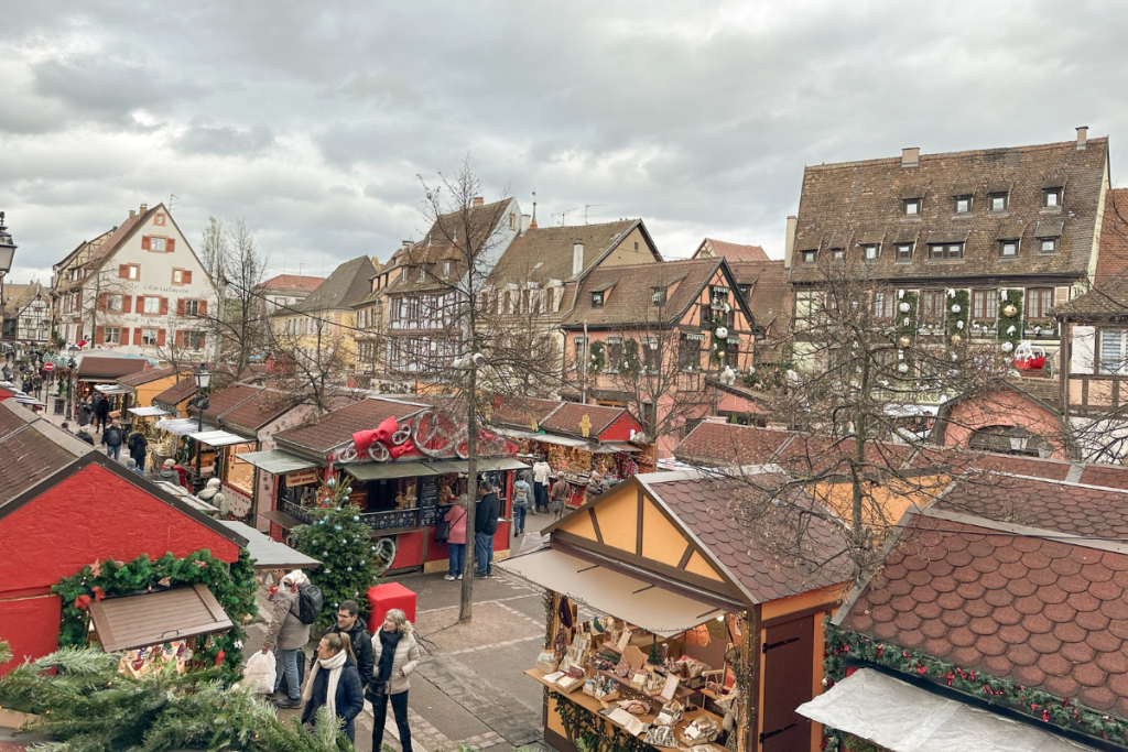 View of Christmas Market Stalls in Colmar, France