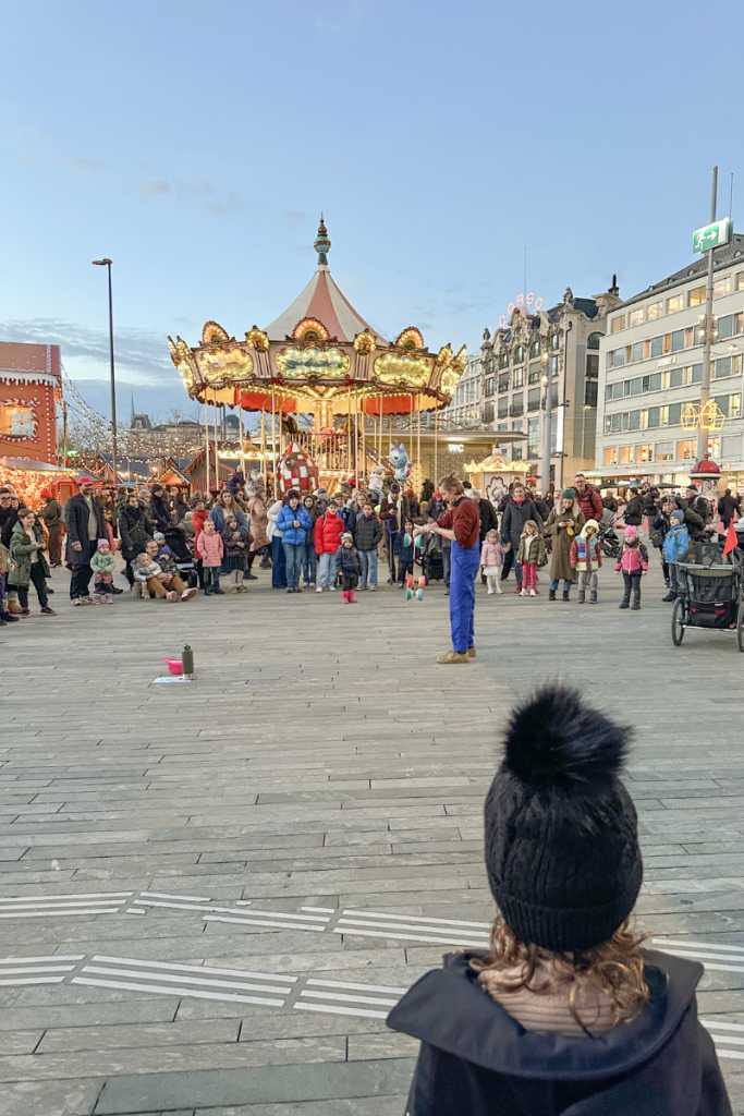 Watching a Street Performance in Zurich Switzerland for Christmas
