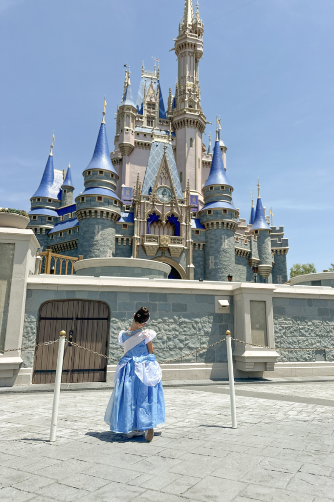 Cinderella in front of Cinderella Castle in Magic Kingdom