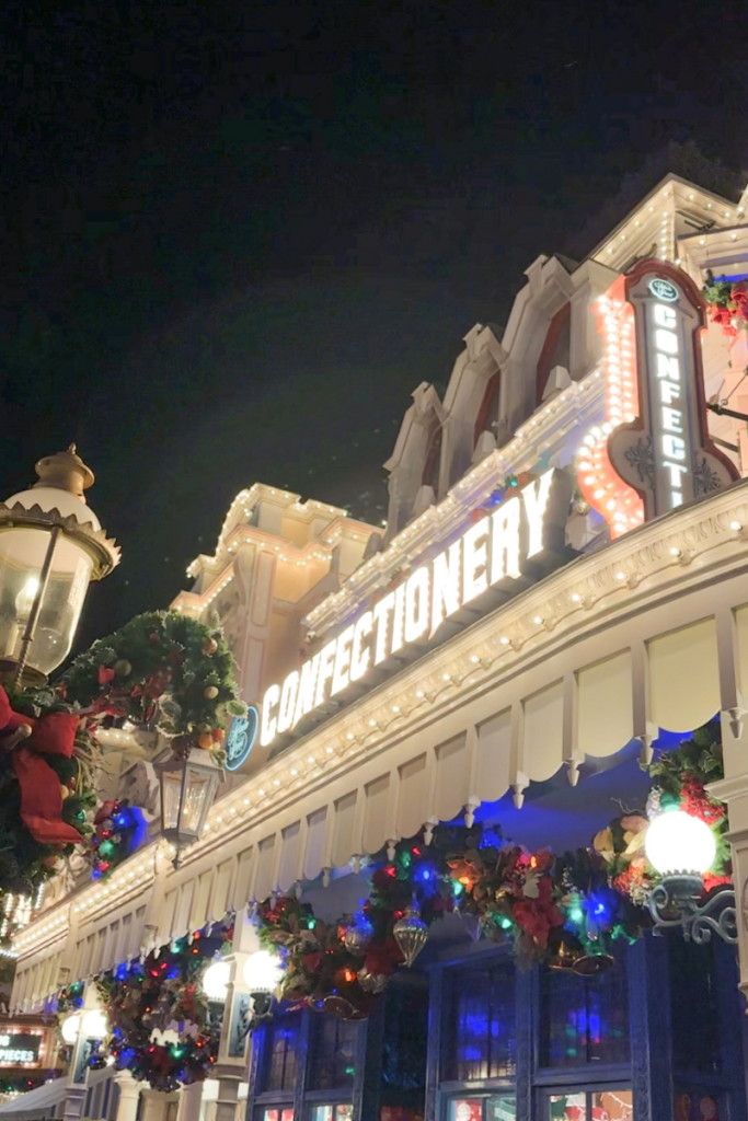 Main Street Confectionary in Disney World at Christmas