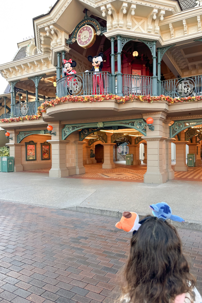 Waving to Mickey on Main Street in Disneyland Paris